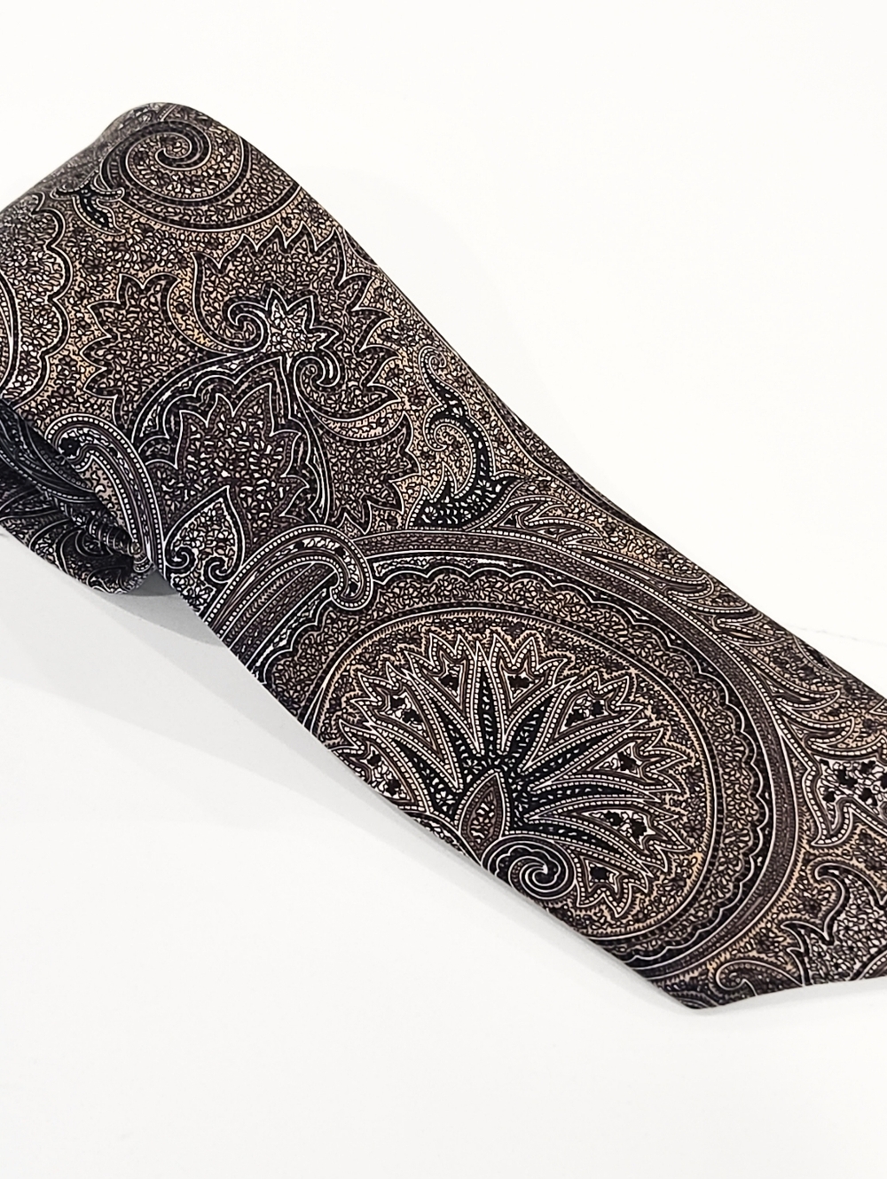 Brioni Paisley Silk Tie in Brown Black Silver - Made in Italy